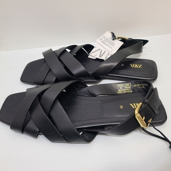 ZARA STRAPPY LEATHER SANDALS BLACK SIZE 8 | 2519/110/800 - Picture 5 of 9